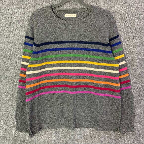 WOOLOVERS Lambswool Stripe Jumper Sweater Rainbow Stripe Multicolor SZ‎ M - Picture 1 of 8